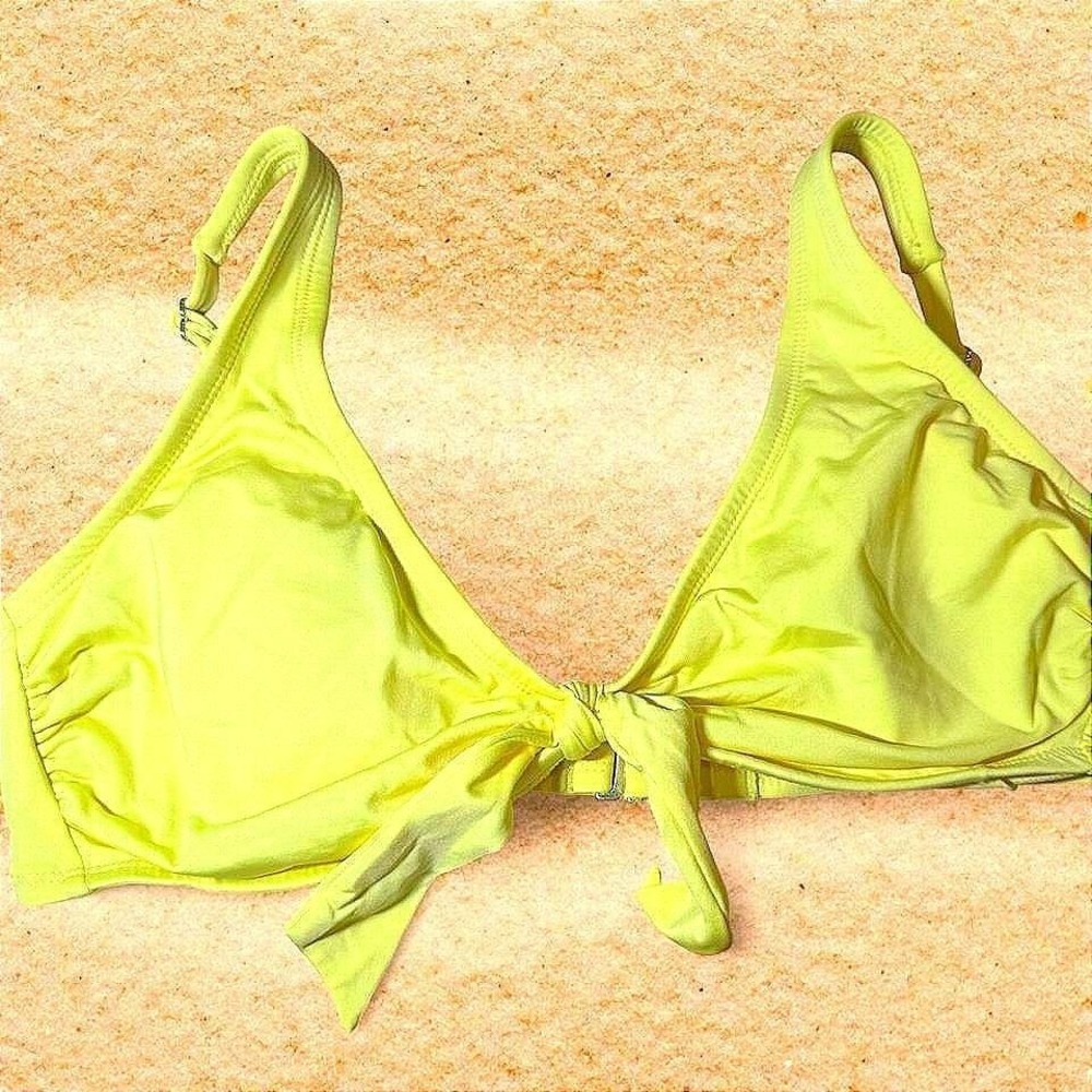 Kona Sol Neon Yellow Tie Front Triangle Bikini‎ Top Womens Medium Adjustable